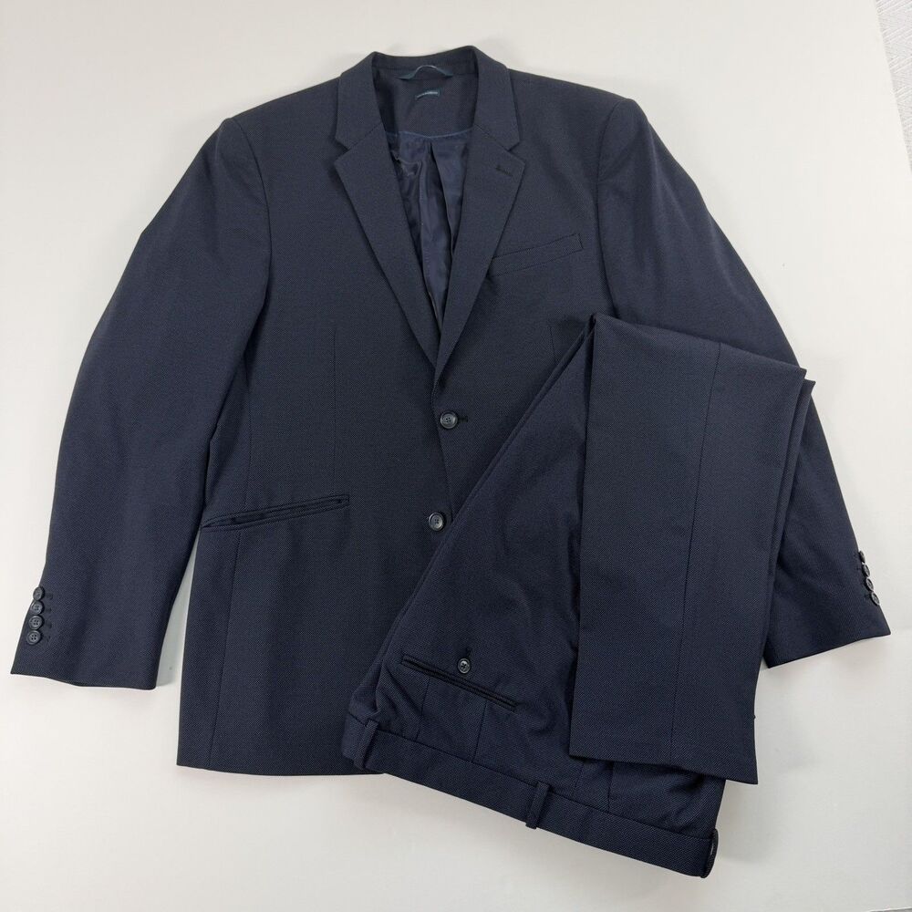 Perry Ellis Men’s 2 Piece Suit Blue 46 Short Slim Stretch Flat Front